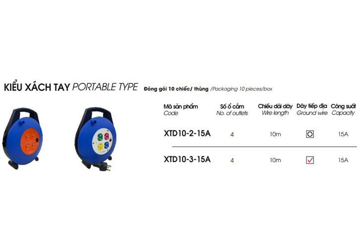 10m Ổ cắm điện rulo xách tay 15A Lioa XTD10-2-15A