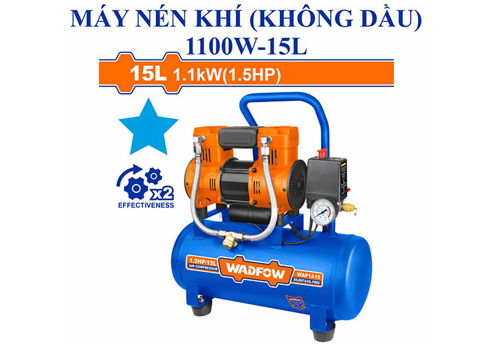 1100W (1.5HP) Máy nén khí không dầu 15 lít Wadfow WAP1A15