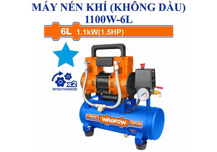 1100W (1.5HP) Máy nén khí không dầu 6 lít Wadfow WAP1A06