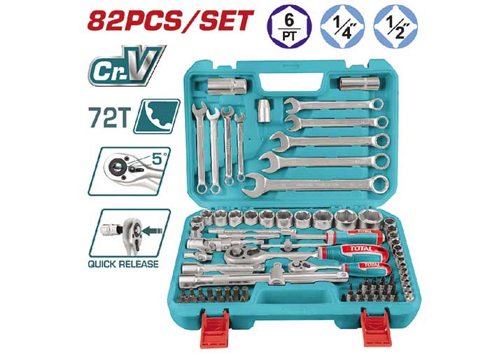 1/4" và 1/2" Bộ tuýp 82 chi tiết Total THT421802