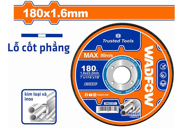 180x1.6x22.2mm Đá cắt kim loại (sắt và inox) Wadfow WAC1371