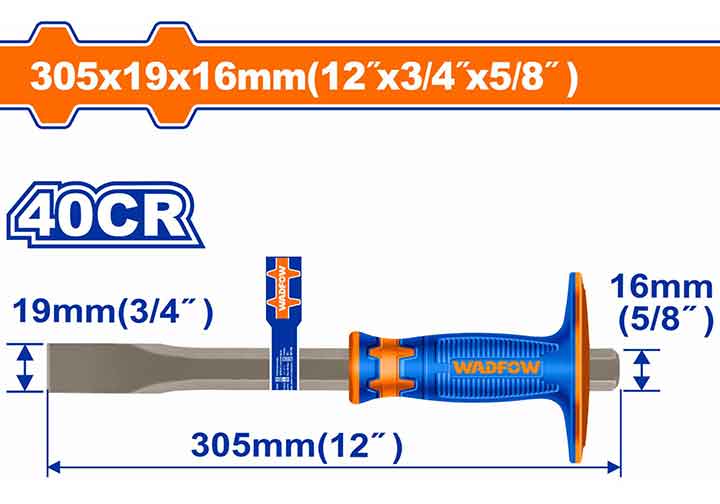 19x16x305mm Đục sắt mũi dẹp tay cầm bọc cao su Wadfow WCC2311