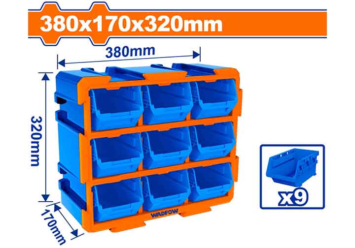 380x170x320mm Bộ tủ 9 khay nhựa đựng linh kiện (dạng hở) Wadfow WTB8330