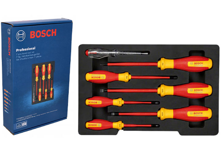 Bộ tuốc nơ vít cách điện 1000V 7 chi tiết Bosch 1600A02NF7